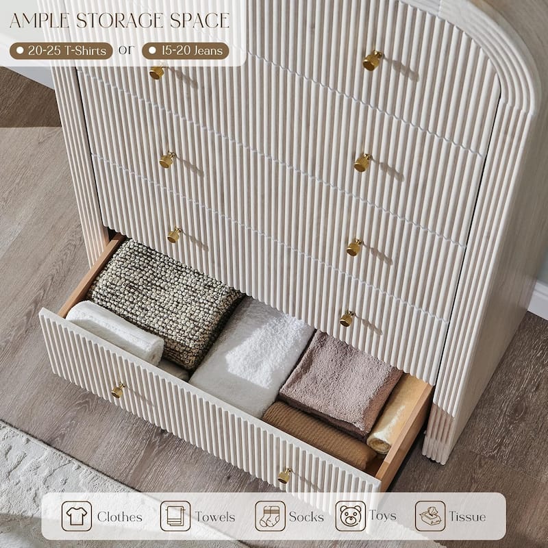 Modern Fluted 5 Drawers Dresser, Wood Chest of Drawers for Bedroom