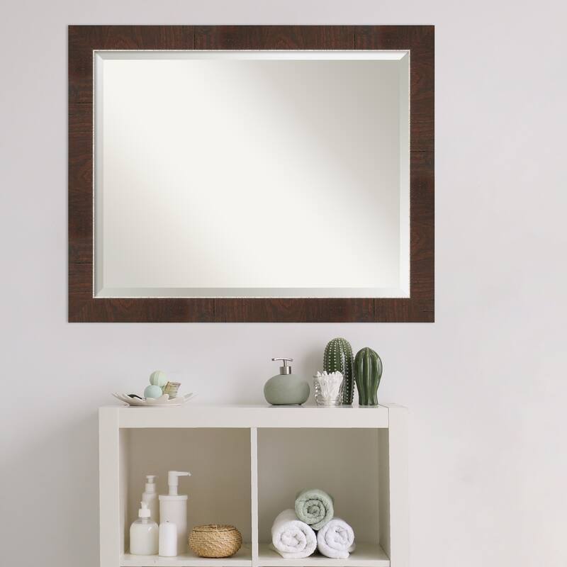Beveled Bathroom Wall Mirror - Wildwood Brown Frame