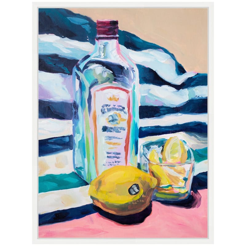 Kate and Laurel Sylvie Lemons and Gin Framed Canvas by Rachel Christopoulos