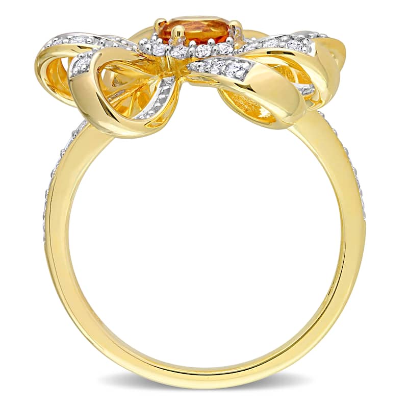 Miadora Madeira Citrine and White Topaz Floral Cluster Ring in 18k Yellow Plated Sterling Silver