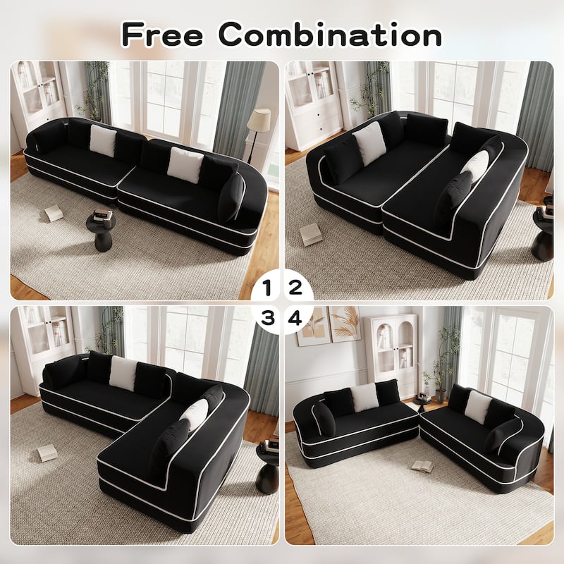 135" Two-Tone Sofa Teddy Fabric Sofa, Boneless Couch with Sponge Cushions, Stylish Sectional Sofa with Pillows for Living Room