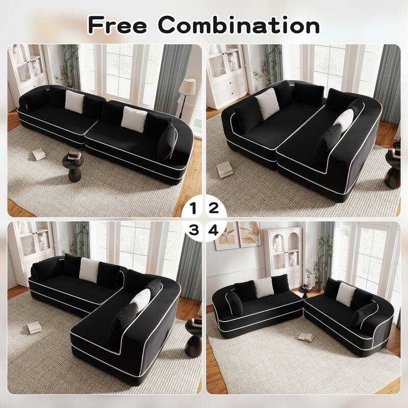 4-Seat Teddy Fabric No Assembly 32D High Density Sponge Boneless Sofa