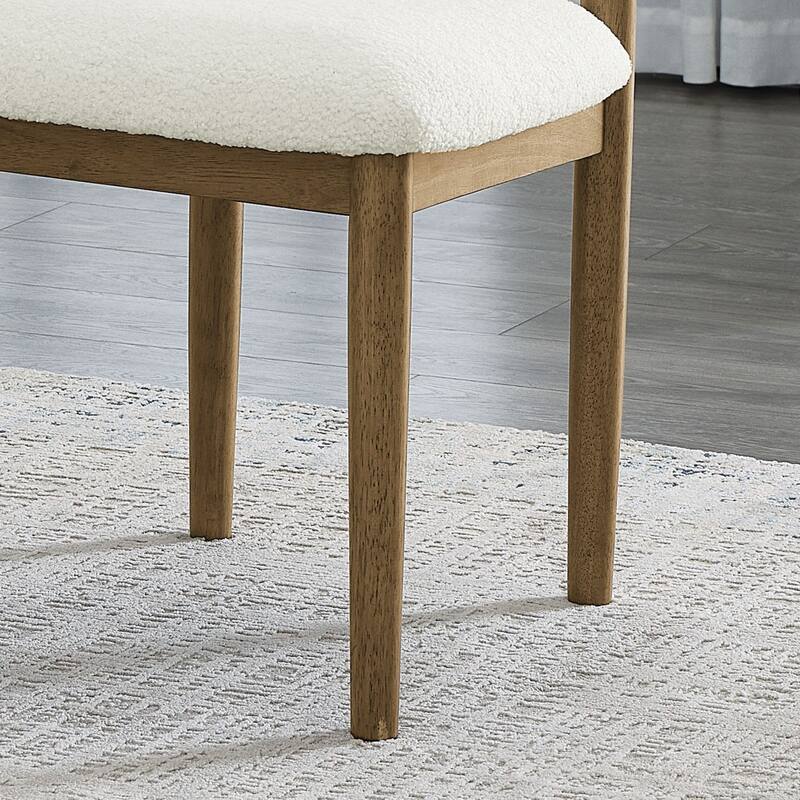 Set of 2 Walnut Oak Dining Side Chairs with Beige Sherpa Fabric