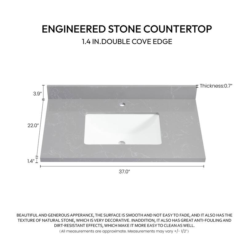 Miseno MVT-MALA37 Malaga 37" Stone Vanity Top with Backsplash and