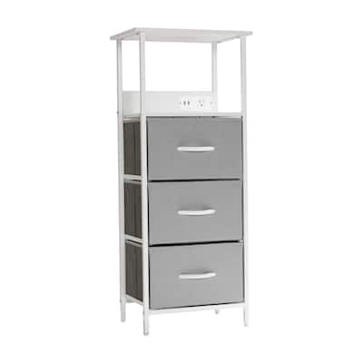3 Fabric Drawer Nightstand with 2 USB Port/1 Outlet Charging Station