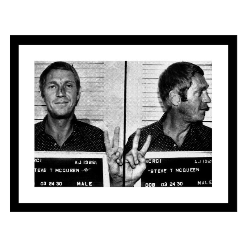 Steve McQueen 1972 Mugshot Photos 14x18 Framed Print Black Bed