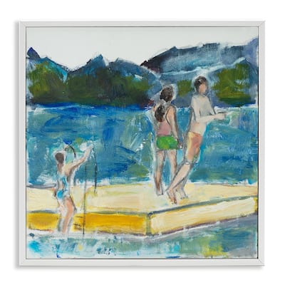 Stupell Kids on Swimming Dock Abstract Contemporary Lake Scene Framed Wall Art