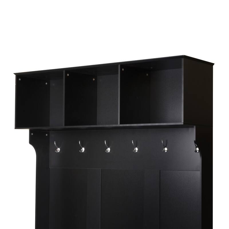 57"Hall Tree with 6 Hooks, Coat Hanger, Entryway Bench, 3-in-1 Design, A Spacious Drawer for Entrance, Living Room