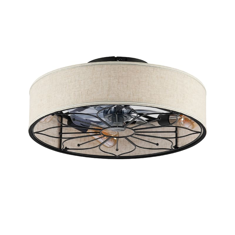20" Lotus Design Fabric Farmhouse Bladeless Ceiling fan With Remote Control For Living room, Bedroom,Kitchen
