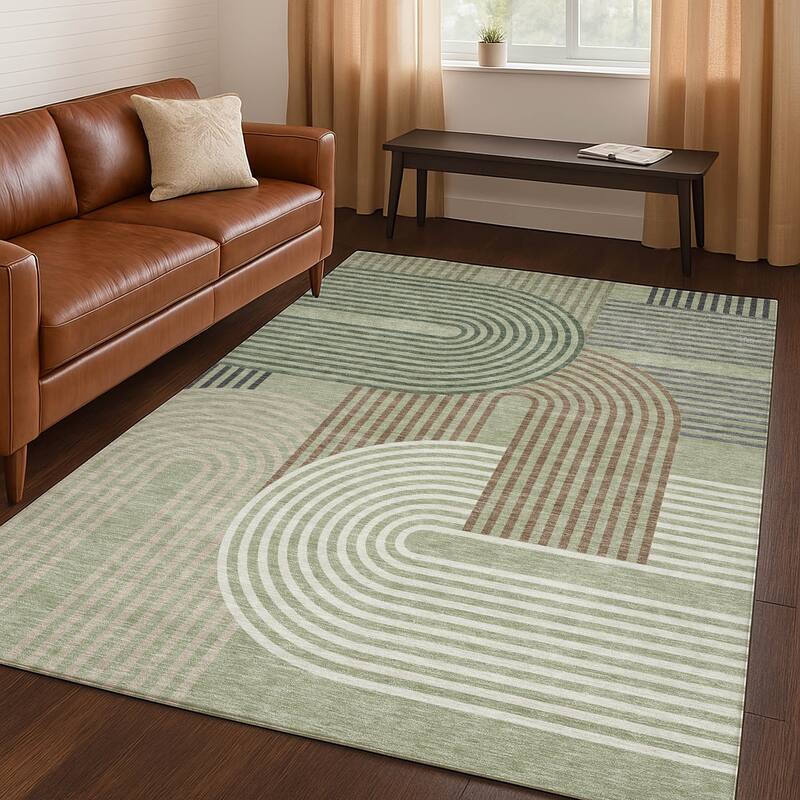 Machine Washable Indoor/ Outdoor Modern Basehor Chantille Rug