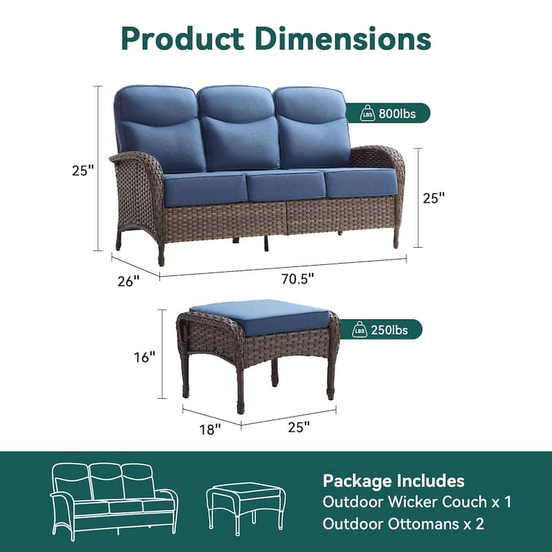 Pocassy Outdoor Sofa Swivel Chair and Ottman with Fire Pit Table