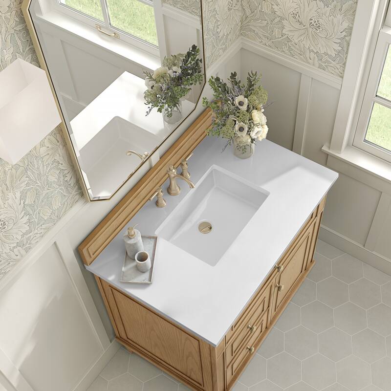 James Martin Vanities Lorelai 36" Single Vanity, Light Natural Oak - White Zeus