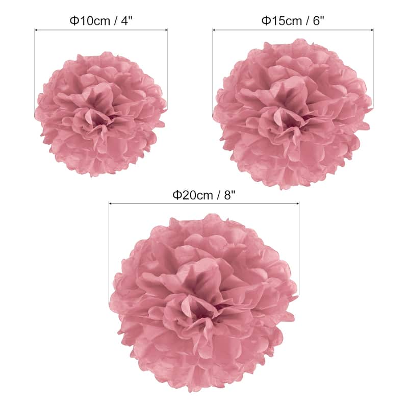 12Pcs 4"/6"/8" Tissue Pom Poms Paper Flowers Ball Party Wedding Decor - Grey Pink