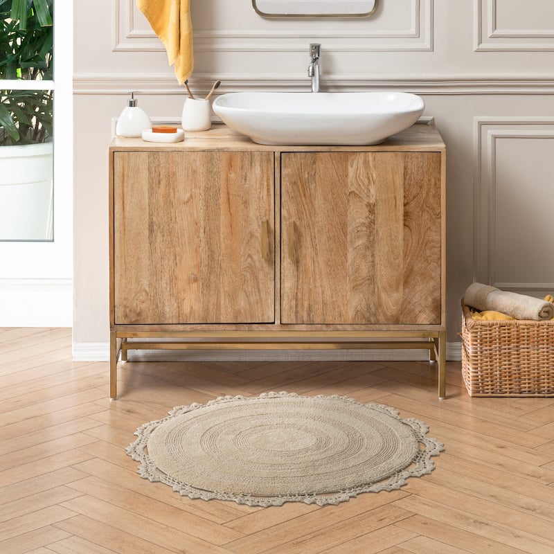 MH London Winchester Cotton Round Bathroom Rug - Soft Bath Mat