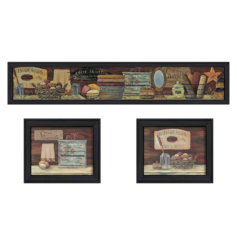 TrendyDecor4U Contemporary "Country Bath I Collection" 3-Piece Vignette by Pam Britton - Charcoal