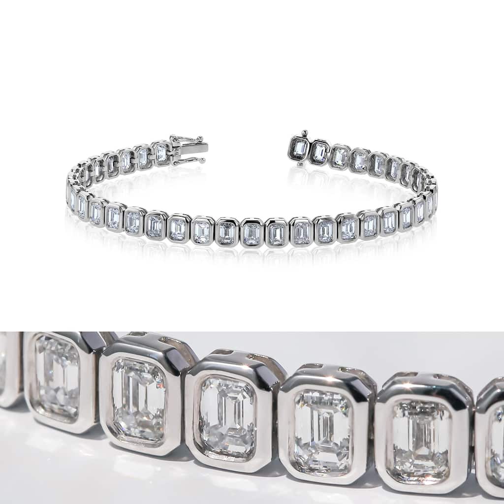 Kobelli 8.5+ Carats Lab Grown Diamond Solid 14k Gold North-South Emerald-cut Tennis Eternity Belle Bracelet