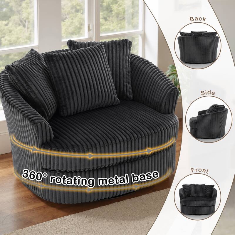 2 Set Oversized 43" W Plush Corduroy Swivel Barrel Chair with Pillows