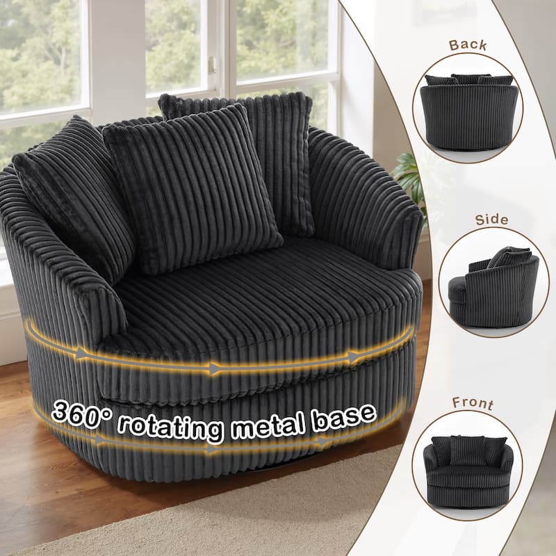Oversized 43" W Plush Corduroy Recessed Arm Swivel Barrel Chair