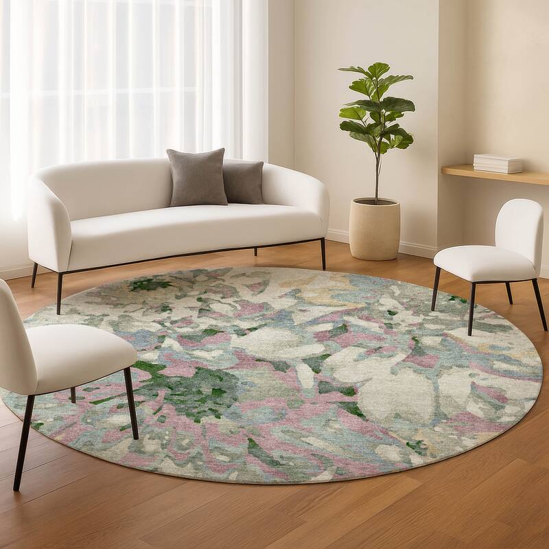 Machine Washable Indoor/ Outdoor Abstract Floral Chantille Rug