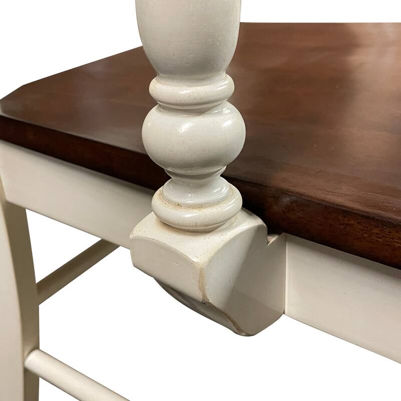 Coastal Dining Chairs Set of 2 - Armchairs, Antique White & Chestnut Brown Wood
