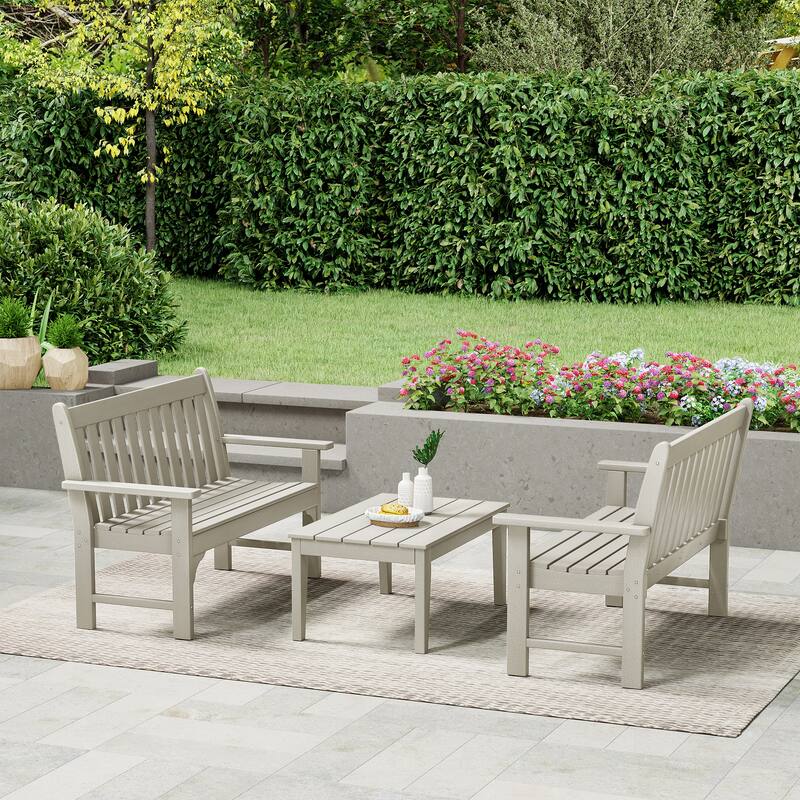 Laguna Poly 3-Piece Bench With Coffee Table