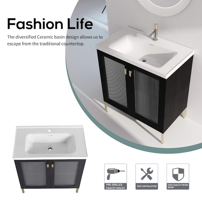GDFStudio - Eliana Modern Freestanding Bathroom Vanity with Soft-Close Doors and Ceramic Sink