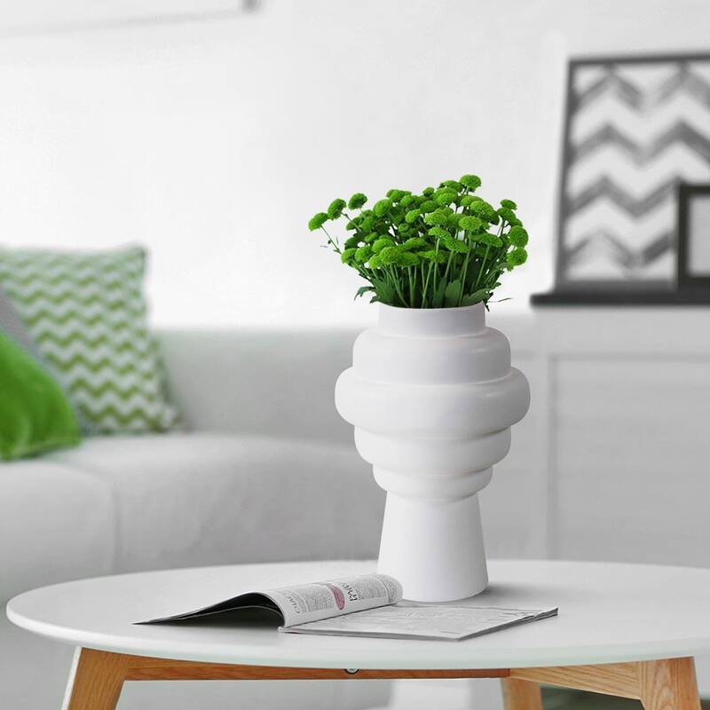 Allan Andrews Matte White Cylindrical Rounded Curved Ceramic Vase Collection