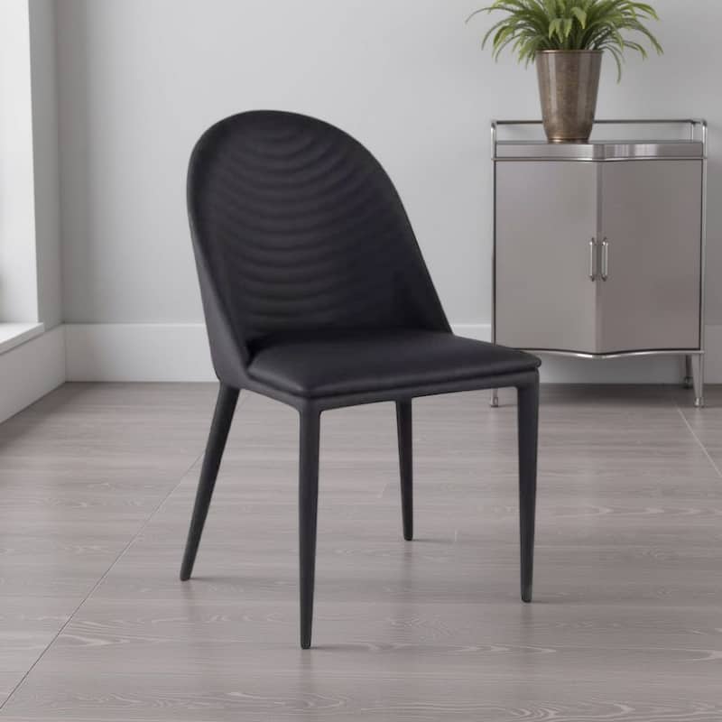 Envik Side Dining Chair Set of 2, Black Metal, Faux Leather, Foam Cushions