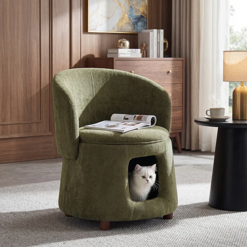 Christopher Knight Home - Modern 2-in-1 Acacia Upholstered Accent Chair with Hidden Pet-Friendly Nook & Convertible Storage Seat