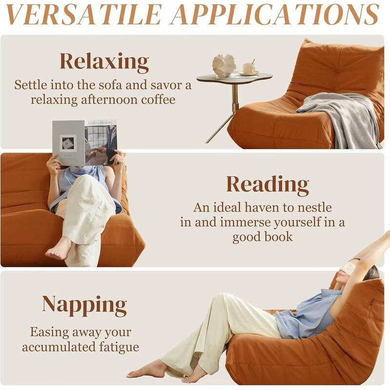 Corduroy Upholstered Oversized Ergonomic Curved Design Button-Tufted Comfy Bean Bag Lazy Sofa for Living Room