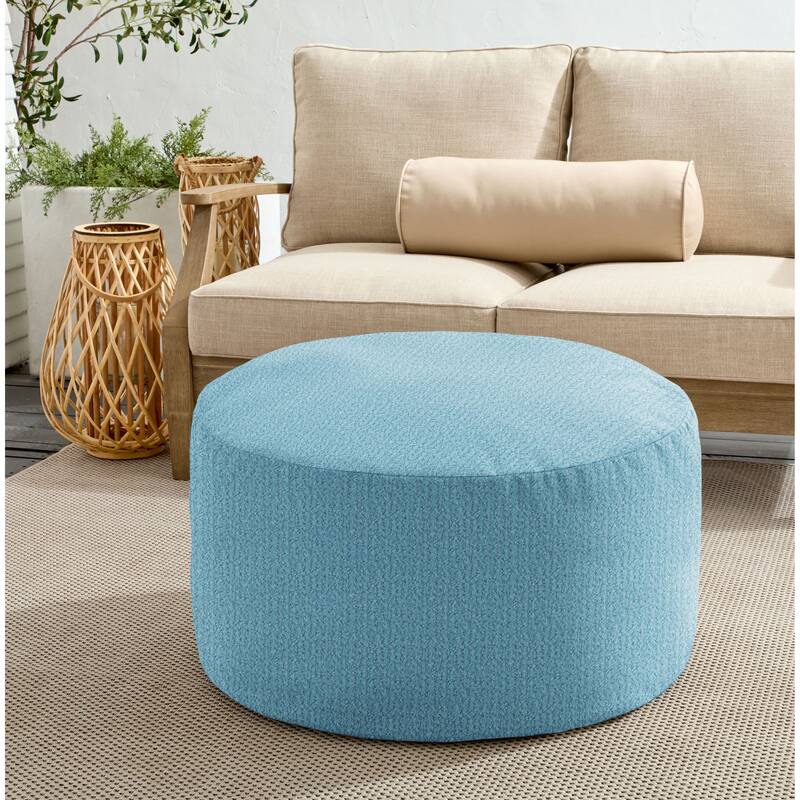 Sorra Home Sunbrella Outdoor Bean Pouf Circle - Continuous Sky - 30 in W x 30 in D x 15 in H