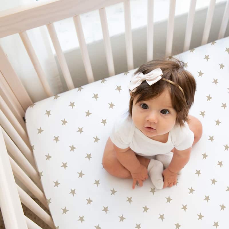 Sweet Jojo Designs Blush Pink Gold Star Moon Collection Girl 2 Pack Fitted Crib Sheets Grey Celestial Sky Stars Gray Shabby Chic