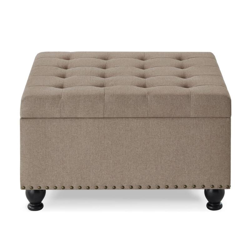 Large Square Storage Ottoman with Wooden Legs