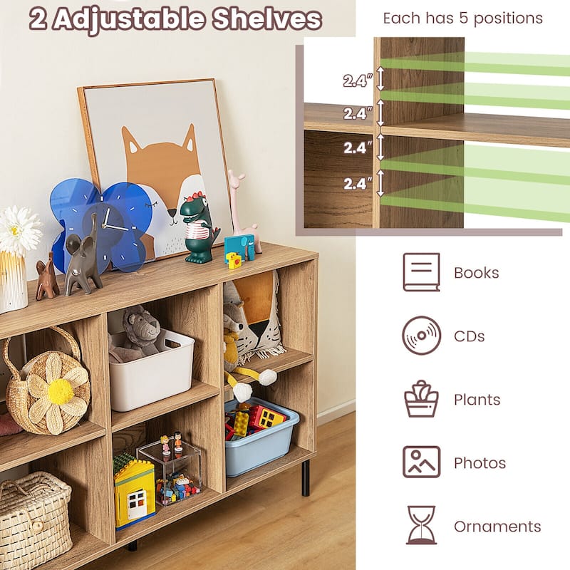 Modern Open Back Engineered Wood 6-Cube Bookshelf with 2 Adjustable Shelves and Metal Legs - 47" x 14" x 31.5" (L x W x H)