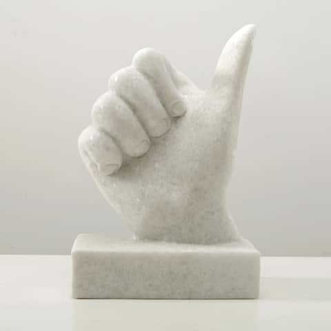 Lily's Living 12"H White Marble Thumb Up Statue, Art Figurine Sculpture, Home Décor Collectible