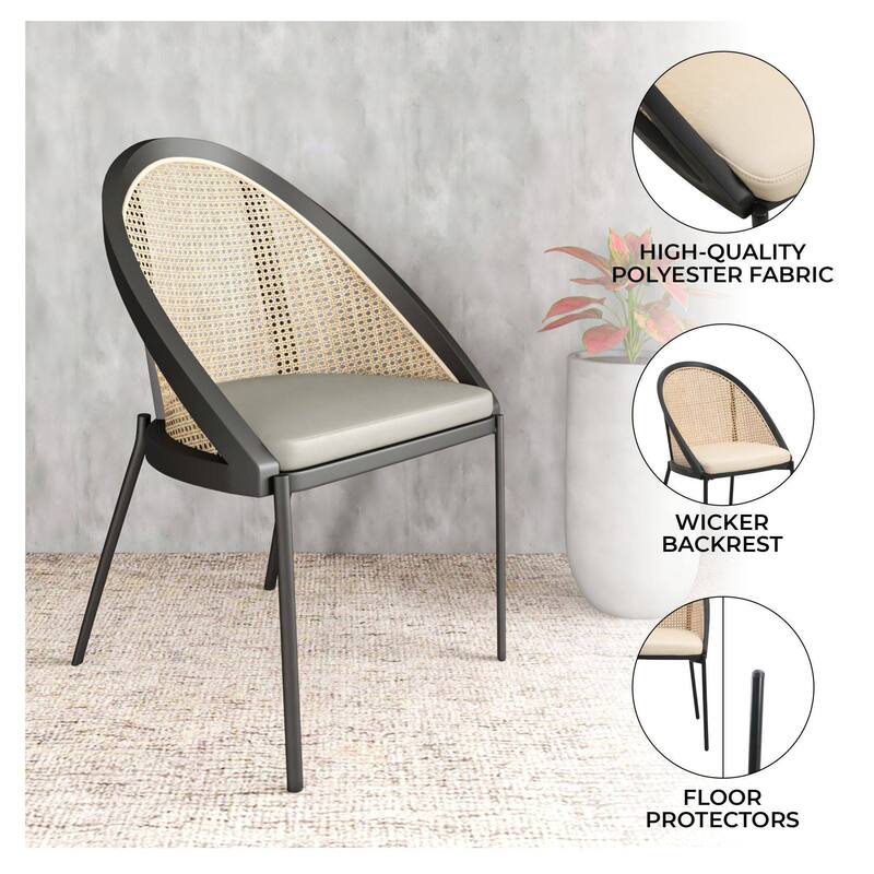 Urbane Modern Stylish Dining Chair with Vinyl Fabric Seat and Wicker Back for Dining Room & Kitchen, Set of 4