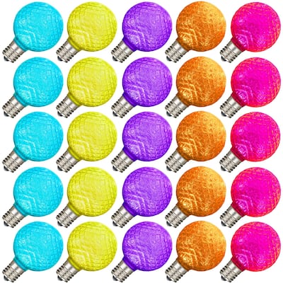 25 Pack LED G40 Faceted Plastic Filament Outdoor Globe Replacement Bulbs, Modern Multicolor