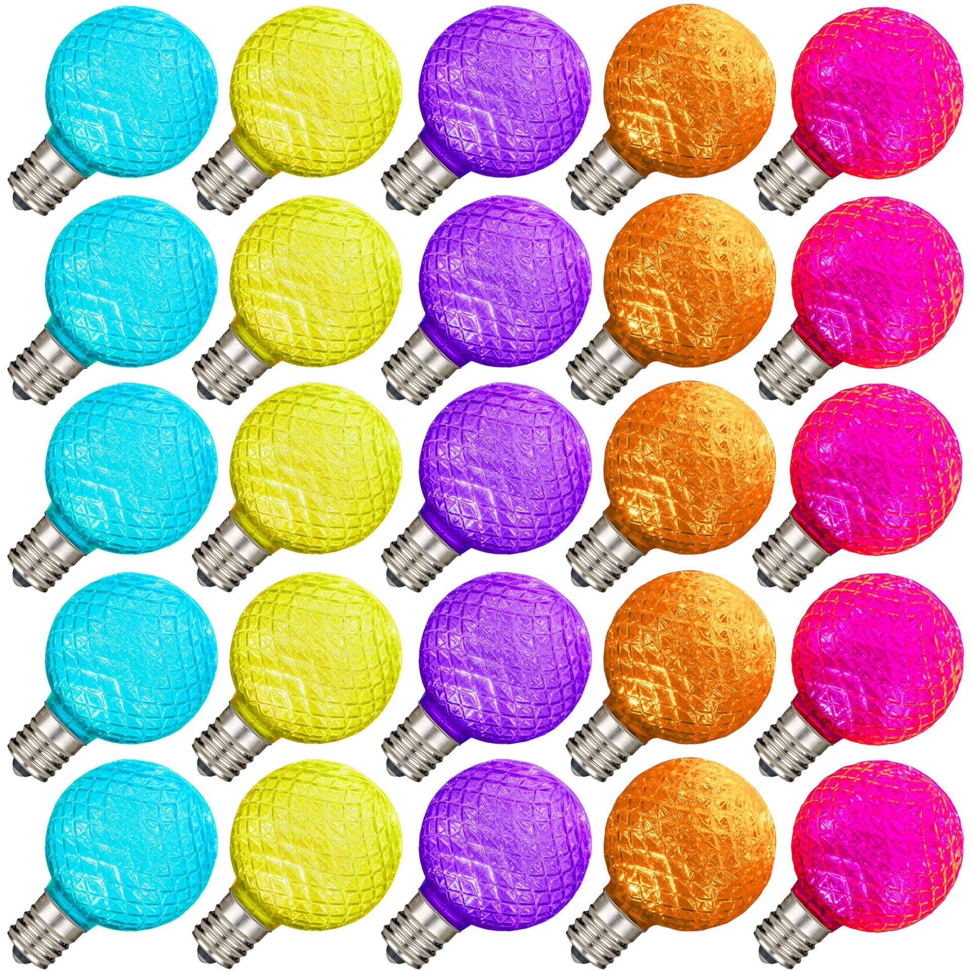 25 Pack LED G40 Faceted Plastic Filament Outdoor Globe Replacement Bulbs, Modern Multicolor