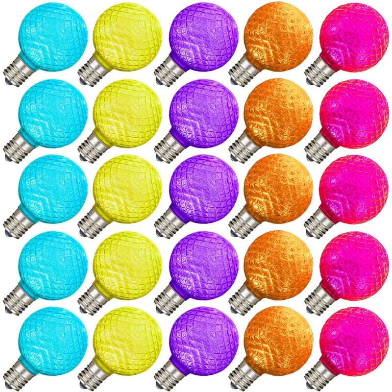25 Pack LED G50 Faceted Plastic Filament Outdoor Globe Replacement Bulbs, Modern Multicolor - String Lights - Multi