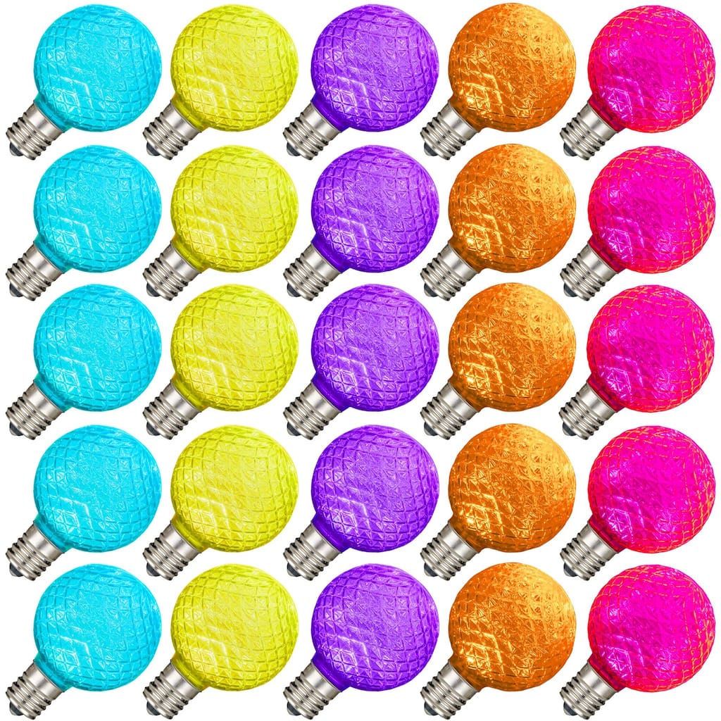 25 Pack LED G50 Faceted Plastic Filament Outdoor Globe Replacement Bulbs, Modern Multicolor