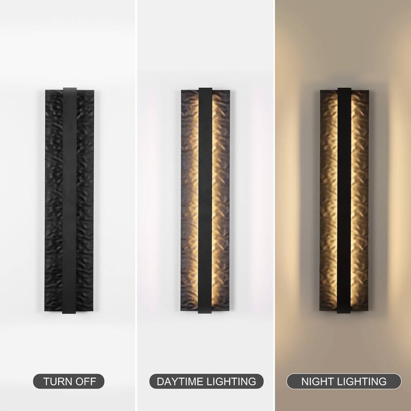 Outdoor LED Wall Light Handmade Textured Linear Black Wall Sconces