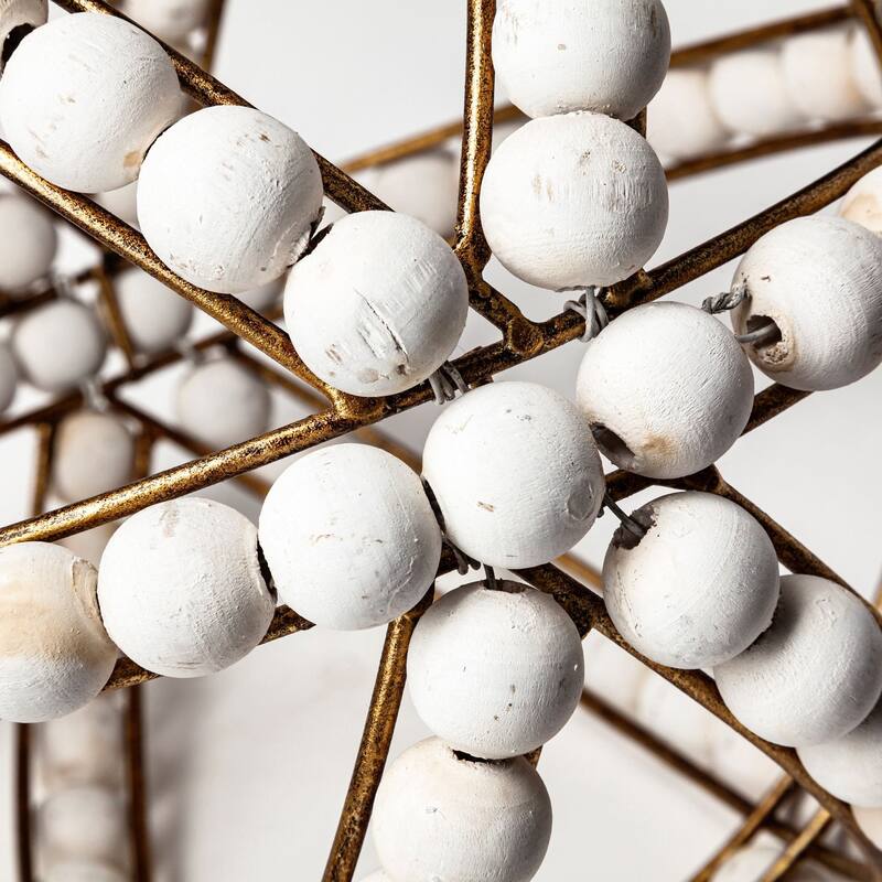 White Wooden Bead and Gold Orb Sculpture