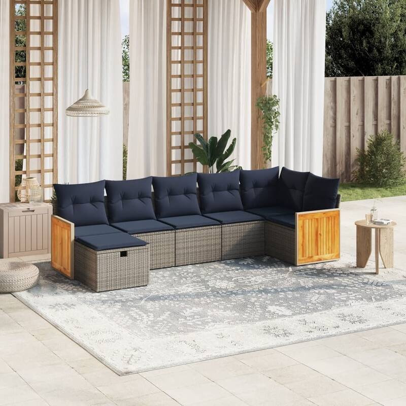 vidaXL Patio Sofa Set with Cushions Outdoor Conversation Furniture Poly Rattan - 24.4" x 24.4" x 27.2" - Gray without table