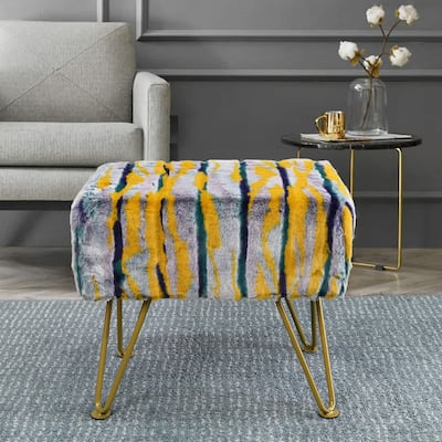 Home Soft Things Multi Jacquard Fauxfur Rectangle Ottoman