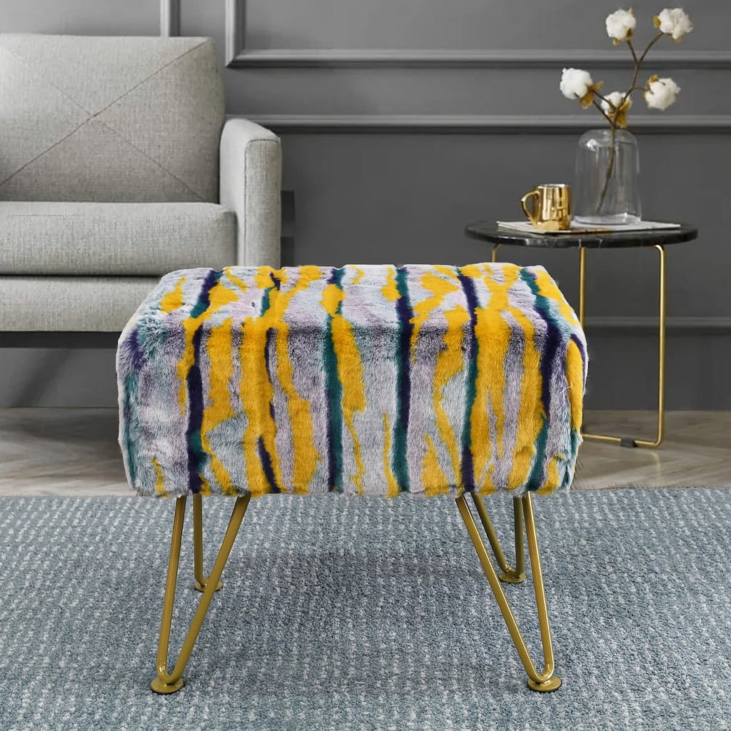 Home Soft Things Multi Jacquard Fauxfur Rectangle Ottoman