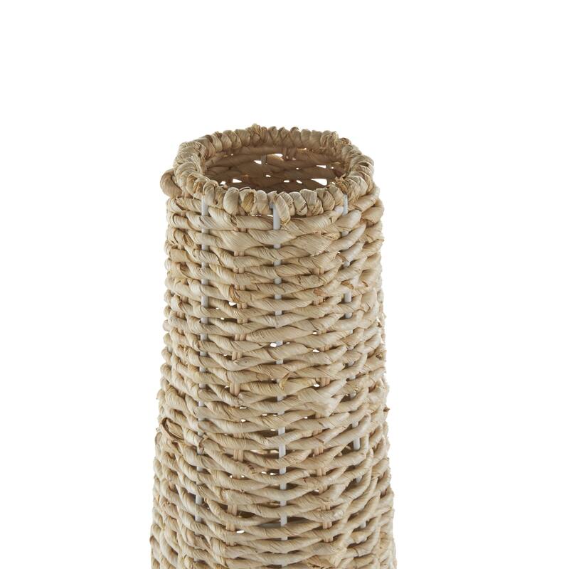 Rattan Geometric Handmade Woven Decorative Vase with Beige Metal Base - Light Brown - Roche River Decor