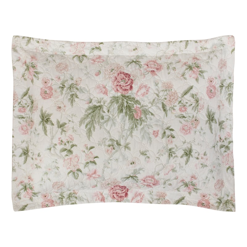 Laura Ashley Breezy Floral Cotton Reversible Pink/Green Quilt Set Bed