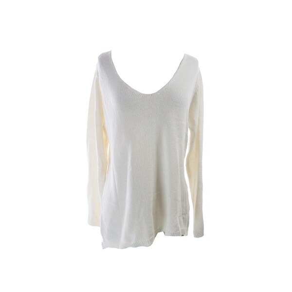 Studio M Ivory Long-Sleeve V-Neck Open Knit Sweater L