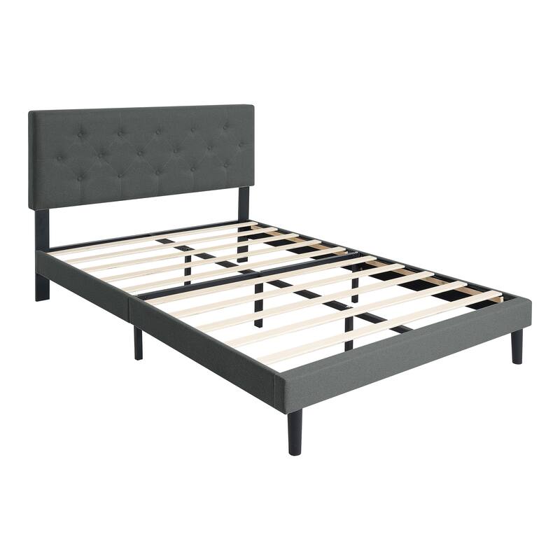 Twin Size Upholstered Bed Frame with Button Tufted Linen Headboard