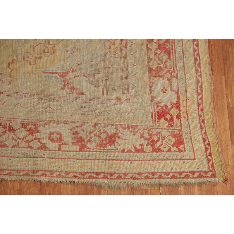 Pre-1900 Antique Vegetable Dye Oushak Turkish Handmade Wool Carpet - 6'9" x 9'6"